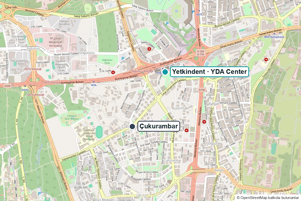 Çukurambar ile Söğütözü metro istasyonundaki YDA Center arasını gösteren harita